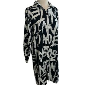 Jon & Anna Contemporary Shirt Dress Long Tunic Silky Letter Print Size Small NEW